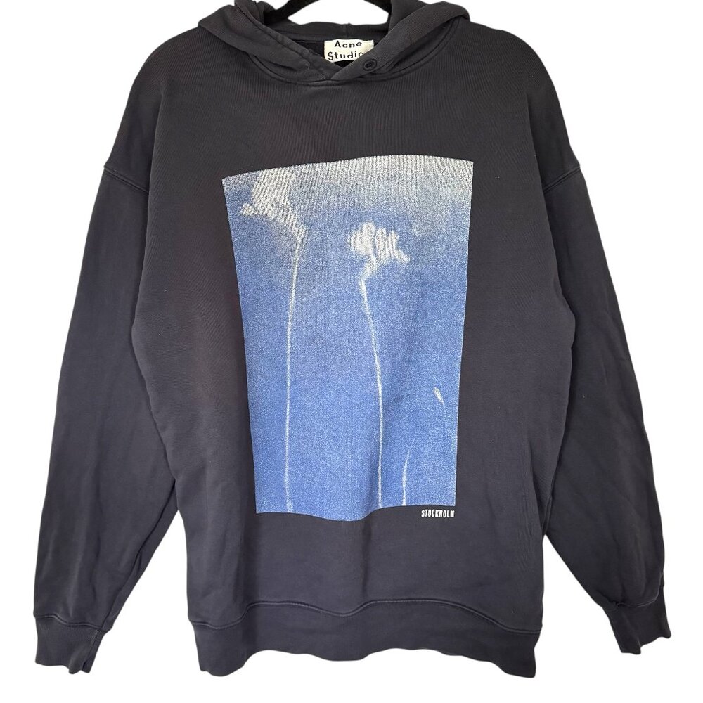 Acne Studios Dark Navy Fala Graphic Print Pullover Hoodie Missing Drawstring XS